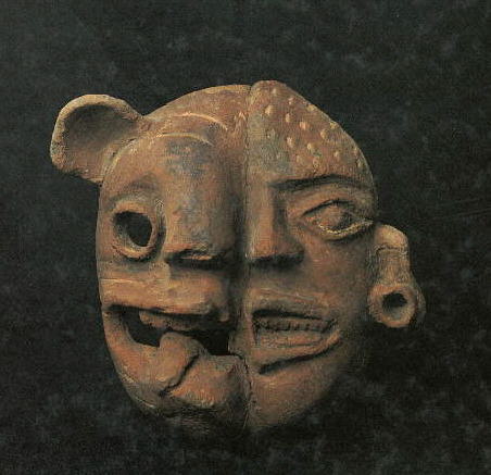 maschera del Messico con due mezzi visi, umano e felino